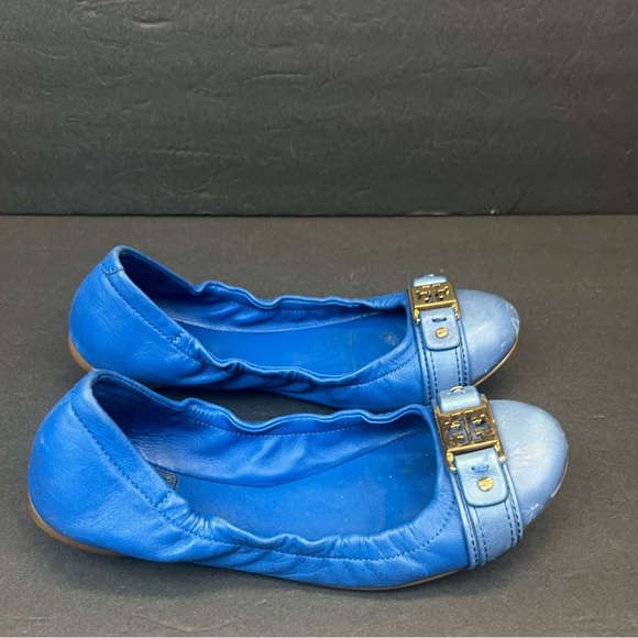 Tory Burch Royal Blue Flats with Gold Accents Size 6.5M - Picture 1 of 9